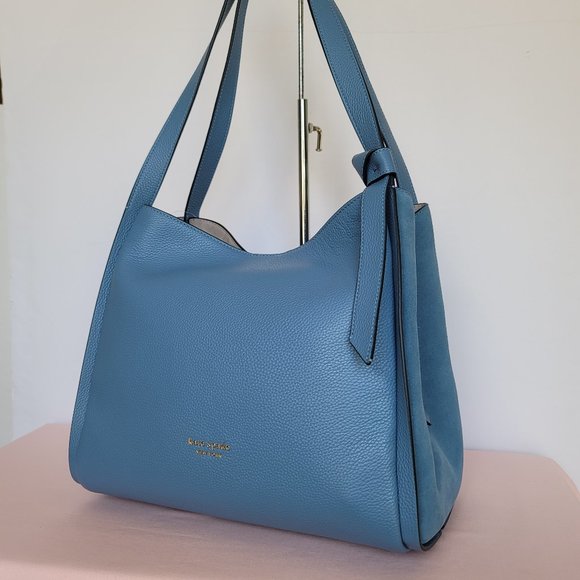 KATE SPADE Knott LARGE Pebbled Leather & Suede Shoulder Bag-Manta Blue⭐ - Picture 4 of 16